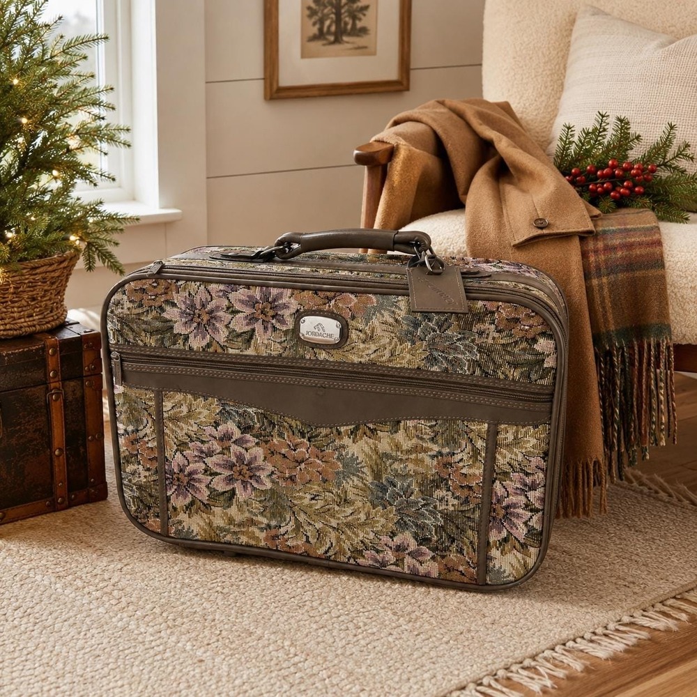 Vintage Jordache Floral Tapestry Suitcase 1980s Luggage Overnight Travel Bag